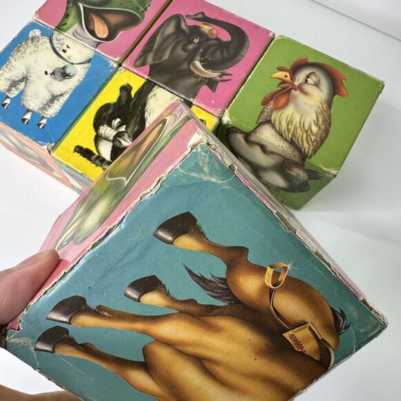 Vtg 1962 Lakeside Toys Large Barnyard Animal Puzzle Blocks Lil BooBoos Mix Match - Picture 8 of 13